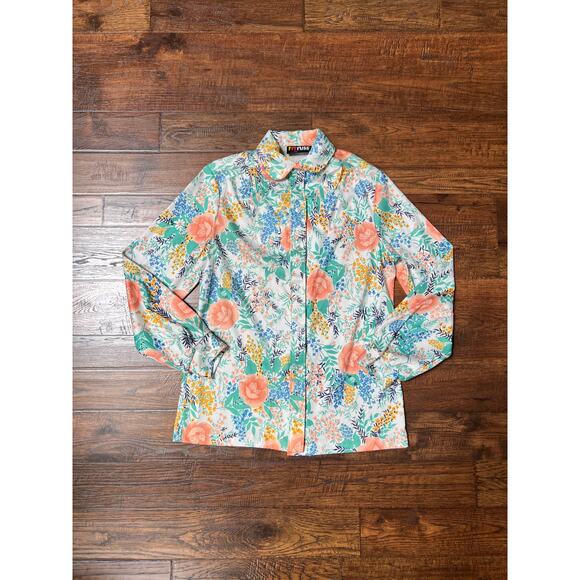 Vintage Clothing - Button Down Blouse - Illustrated Florals - Rrrruss - Medium - Picture 2 of 8